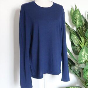 Neiman Marcus Blue 100% Cashmere Crew Neck Long Sleeve Pullover Sweater Larhe L